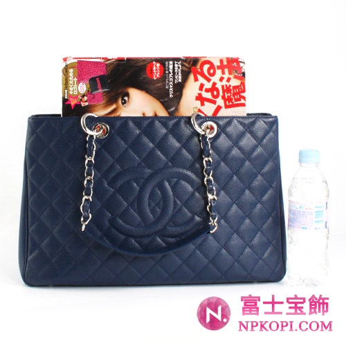 シャネル CHANEL キャビアスキン トートバッグ ブルー＆シルバー A66865AZQWE【2012年新作】